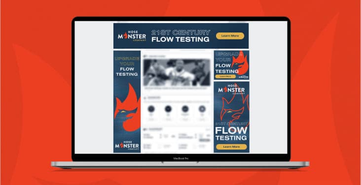 A laptop displaying Hose Monster banner ads.